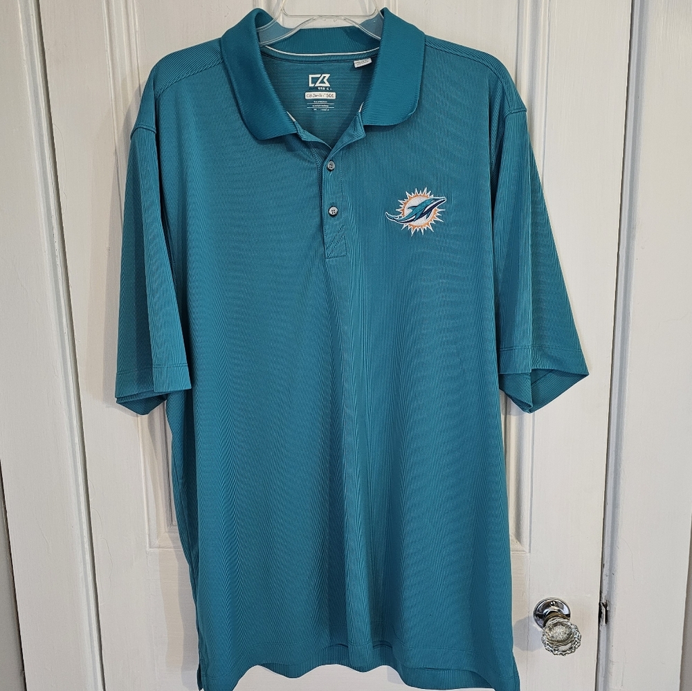 Miami Dolphins Mens XXL Cutter & Buck DryTec 50+ UPF Performance Golf Polo Shirt